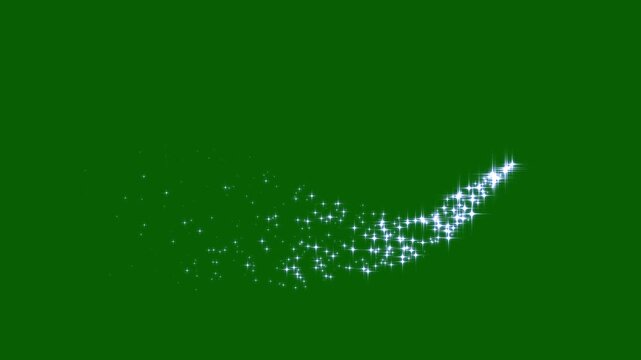 Beautiful white starry particles animation elements, magical glowing light leak transition loop, glittering star dust trail sparkling particles,  sparkle transition effect on green background.4k video