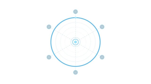 Animated cyan hud circular technical elements on white background