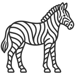 Obraz premium Black and white vector outline of a zebra standing side view.