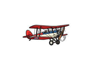 Vintage Red And Cream Biplane With Exposed Propeller Open Cockpit Landing Wheels And Support Wires Side View © Reynaldo Pradana 