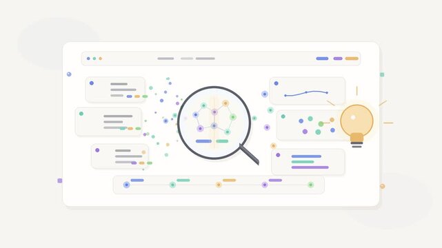 Digital user interface animation featuring search magnifying glass icon and scientific data charts motion clip
