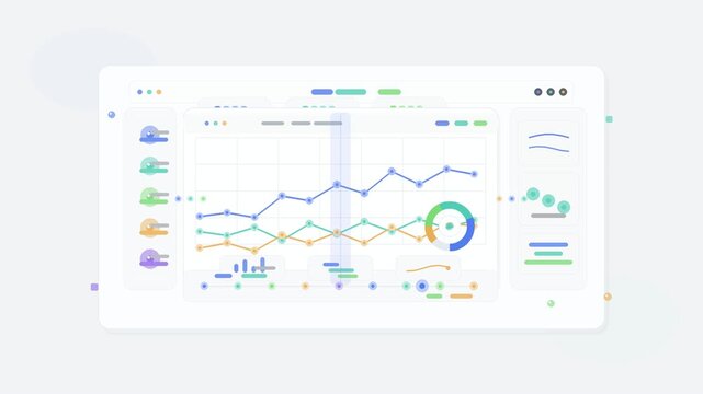 Data analytics dashboard motion graphics video showing financial charts and growth statistics within interface design