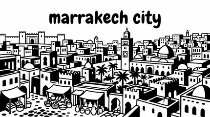 Obraz premium marrakech morocco city skyline urban vector architecture downtown landmark travel tourism world famous medina souks palaces gardens moroccan cuisine colors heritage