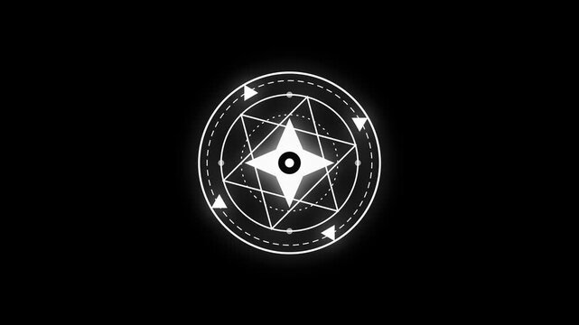 Glowing magic circles with mystical symbols on black background
