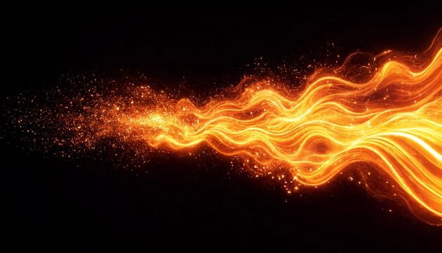 Abstract flowing fire energy stream with bright sparks on a dark background