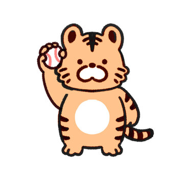 Cute tiger cub holding a baseball