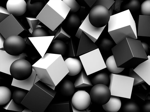Black and White Geometric Shapes Background 3D Rendering