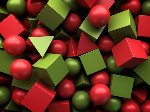 Red and Green Geometric Shapes Abstract Background 3D Rendering