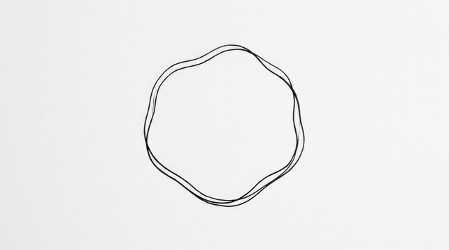 Organic irregular double-line ring drawn in black on a white background, minimalist abstract line art, softly wavy contour, centered composition, generous negative space and contemporary editorial