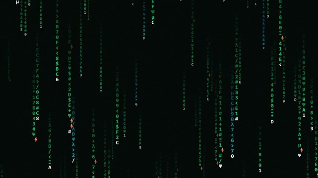 Abstract Digital Matrix Code Rain Falling on Black Background