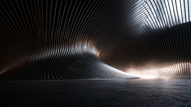 Futuristic Parametric Architecture Interior with Curved Ribs