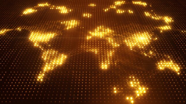 Digital World Map with Glowing Network Nodes