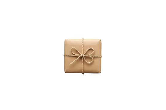 Small kraft parcel tied with string isolated cutout