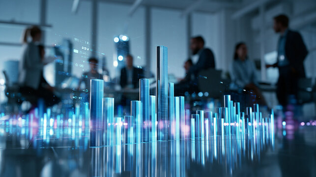 Futuristic Digital City Model with Business Meeting in Boardroom