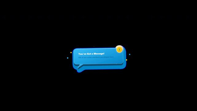 Playful 6-second motion graphic featuring a 3D isometric speech bubble drop with squish-and-stretch physics, animated typing indicators, pop-in exclamation badge, and high-energy exit on a transparent