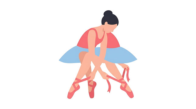 Ballerina tying ribbons of pointe shoes vector illustration