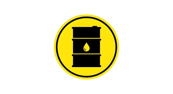 Oil barrel inside a yellow warning circle icon vector