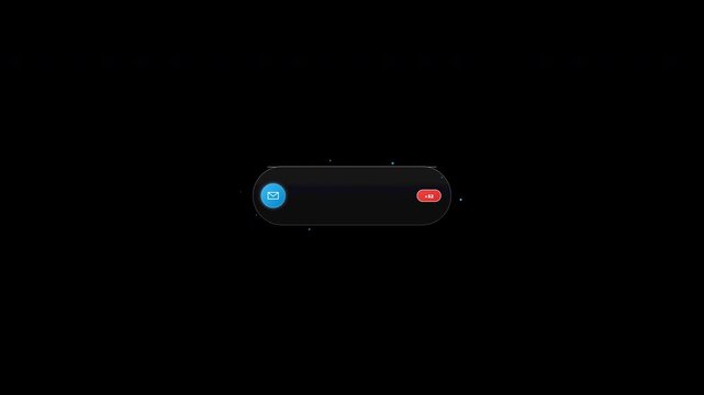 Sleek 6-second dynamic island style notification popping down, expanding to reveal a rapid vertical flip carousel of sender names, and finishing with an additional mail count summary on a transparent