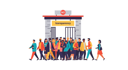 Obraz premium Crowd Facing a Barrier to Transparency Illustration Representing Information Suppression