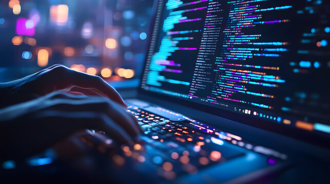 Hands typing website code on a keyboard, showing web development, programming, and coding.