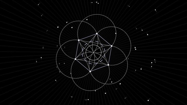 Animated sacred geometry mandala pattern spinning on black background