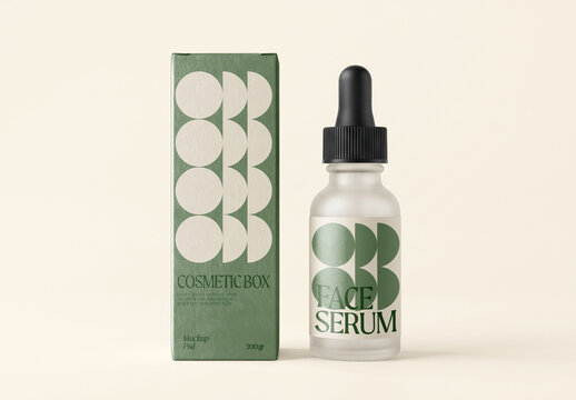 Serum Dropper Bottle and Box Mockup