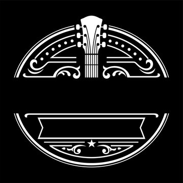 Vintage Lyre Emblem Logo with Ornamental Frame and Banner