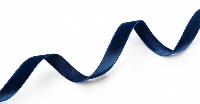 Elegant dark navy blue velvet ribbon isolated on a white background for luxury gift packaging and craft projects