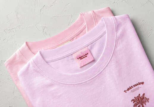 Folded T-Shirts with Neck Label Mockup