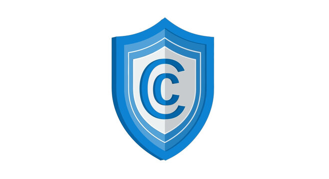 Copyright Protection Shield Icon - 3D Blue Shield with Letter C for Intellectual Property and Digital Rights Security