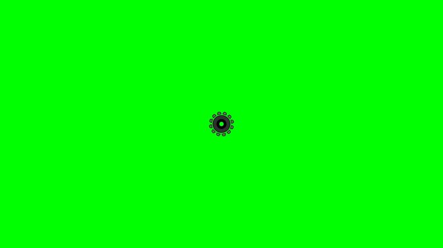 Dark Gear Icon with Detached Floating Teeth Rotating on Green Screen
