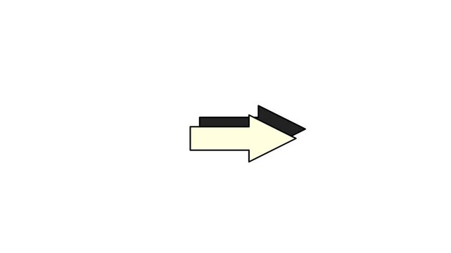 An animated hand-drawn 3D style arrow pointing to the right with a sketchy, sketchy outline effect on a clean white background, inspired by whiteboard and motion graphic elements.