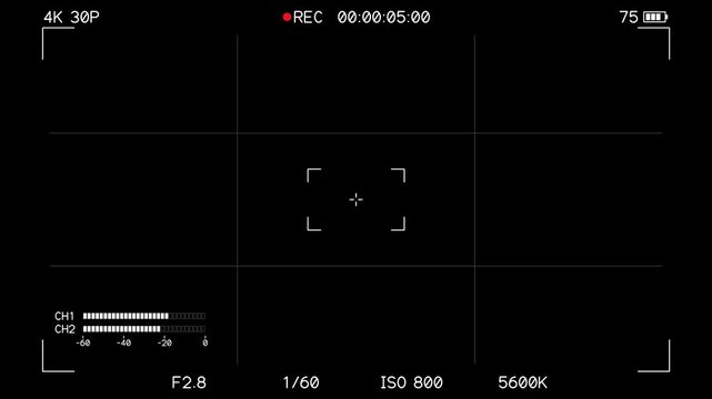 Digital Camera Viewfinder Recording Overlay with Red REC Dot on Black