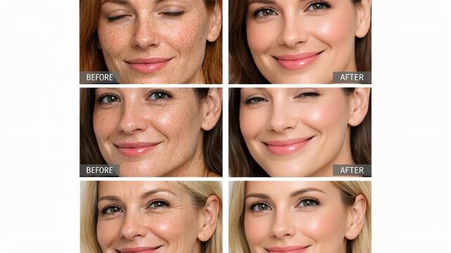 Comparison of facial skin texture before and after beauty retouching