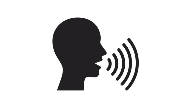 Human head silhouette speaking with sound waves vector graphic illustration isolated on white background