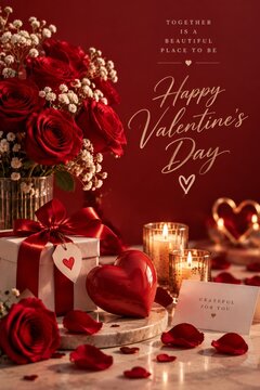 Happy Valentines Day Celebration With Roses and Gifts
