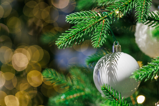 New Year tree decor with bows and bokeh