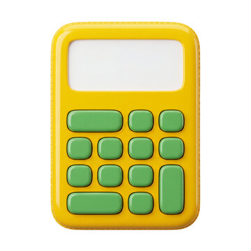 3D Rendered Yellow Calculator Icon with Green Buttons for Educational Software and Mathematical Digital Interfaces