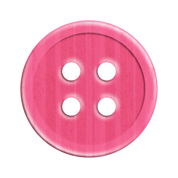 Cute Pink Round Button Isolated on Transparent Background. Glossy sewing notion with stripe for junk journal, scrapbook and collage design