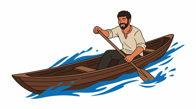 Indigenous man paddling canoe through Amazon river, representing Amazonian culture and conservation