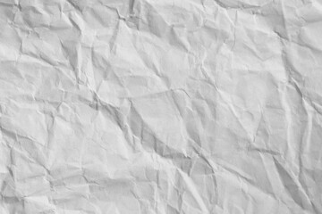 Fototapeta premium White crumpled paper texture with realistic wrinkles, folds, creases and natural shadows. Detailed neutral surface for graphic design, print, packaging, collage, stationery, mockups and overlays.