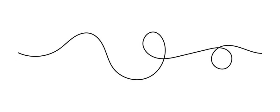 Continuous single black line drawing with loops and curves for modern minimalist design
