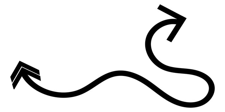 Black hand drawn wavy arrow doodle with two heads pointing in different directions