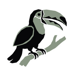 Obraz premium Stylized Toucan Bird Perched on Branch, Flat Design