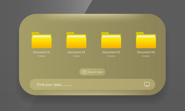 Golden file manager UI mockup showing document folders and search bar interface