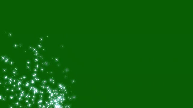 White glitter stars transition, glittering magic shimmer, pixie dust path, fairy doodle stars, magic dust glow sparkle effect on green background, fairy dust transition seamless loop.4k video