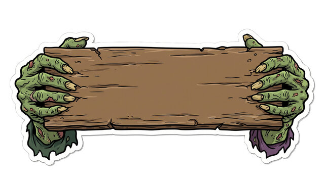 Zombie Hands Holding Rustic Wooden Sign Halloween Banner Vector Illustration transparent background