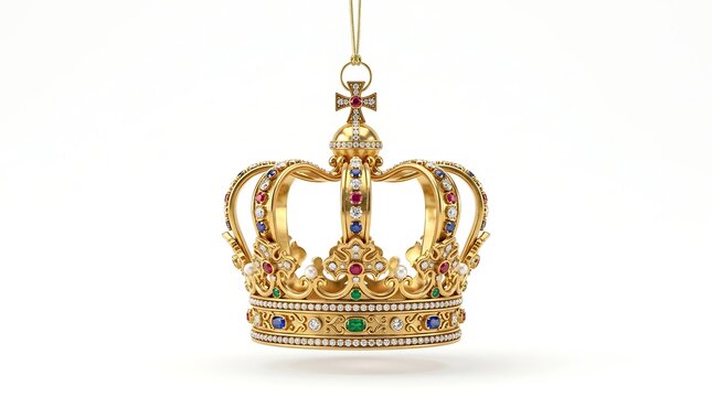 Golden royal crown with precious gemstones isolated on white background