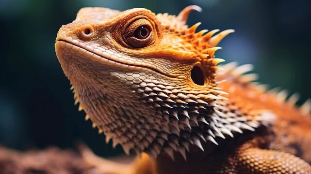 Macro Portrait of an Orange Bearded Dragon's Scaly Head
