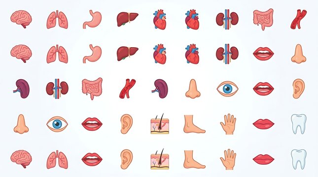 Human anatomy icon set with various organs and body parts